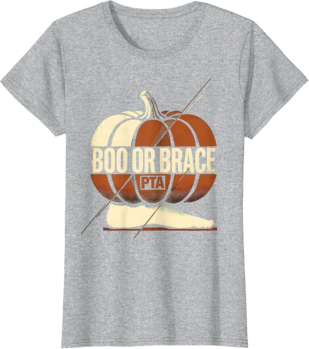 Women's Boo Or Brace PTA Vintage Halloween Physical Therapy Team T-Shirt - Heather Grey