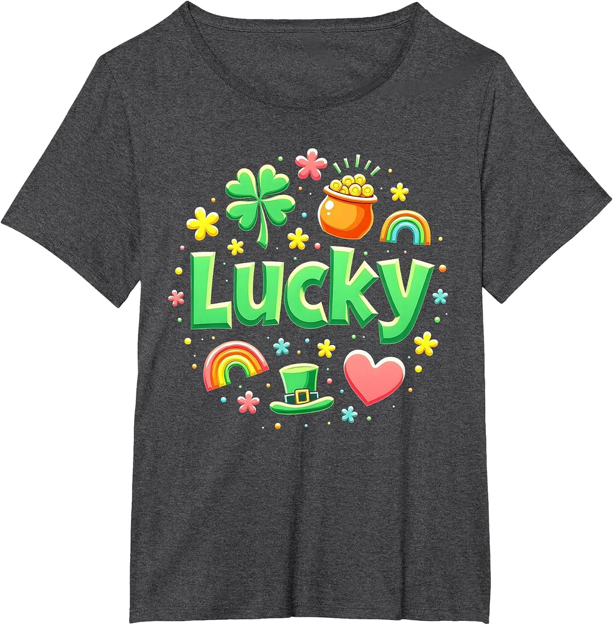 Lucky Charm Patricks Day Pot of Gold Irish Shamrock Rainbow T-Shirt - Dark Heather Grey