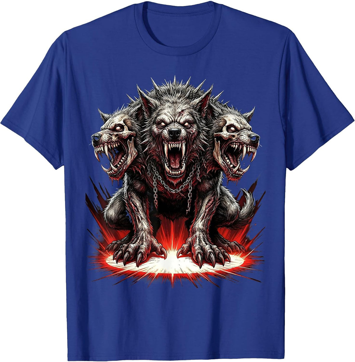 Three-Headed Dog Stage Spotlight Metal Graphic T-Shirt - Royal Blue