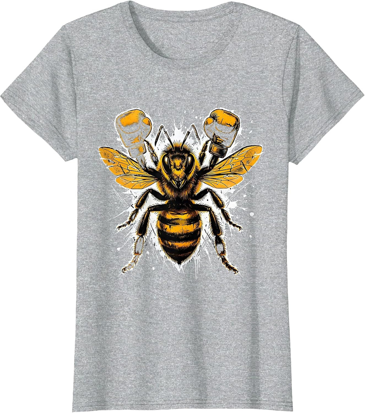 Honey Bee Boxing Gloves Funny Fighter Graphic T-Shirt - Heather Grey