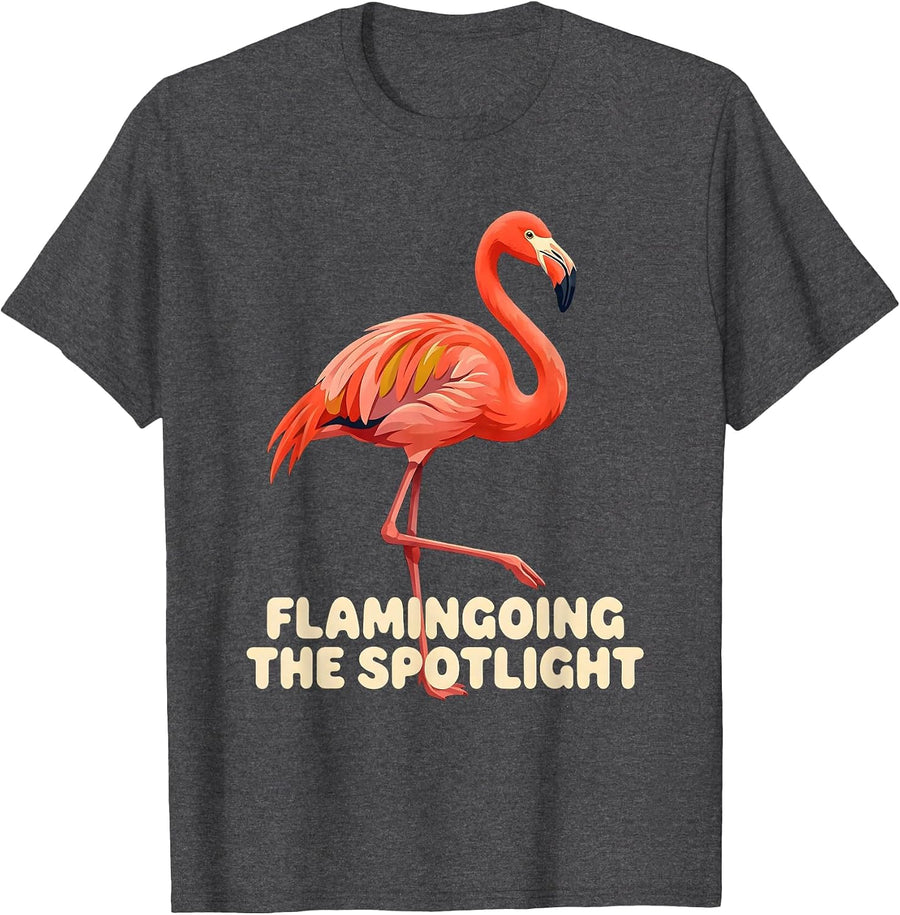 Men's Flamingoing the Spotlight Retro 70s Flamingo Novelty Humor T-Shirt - Dark Heather Grey