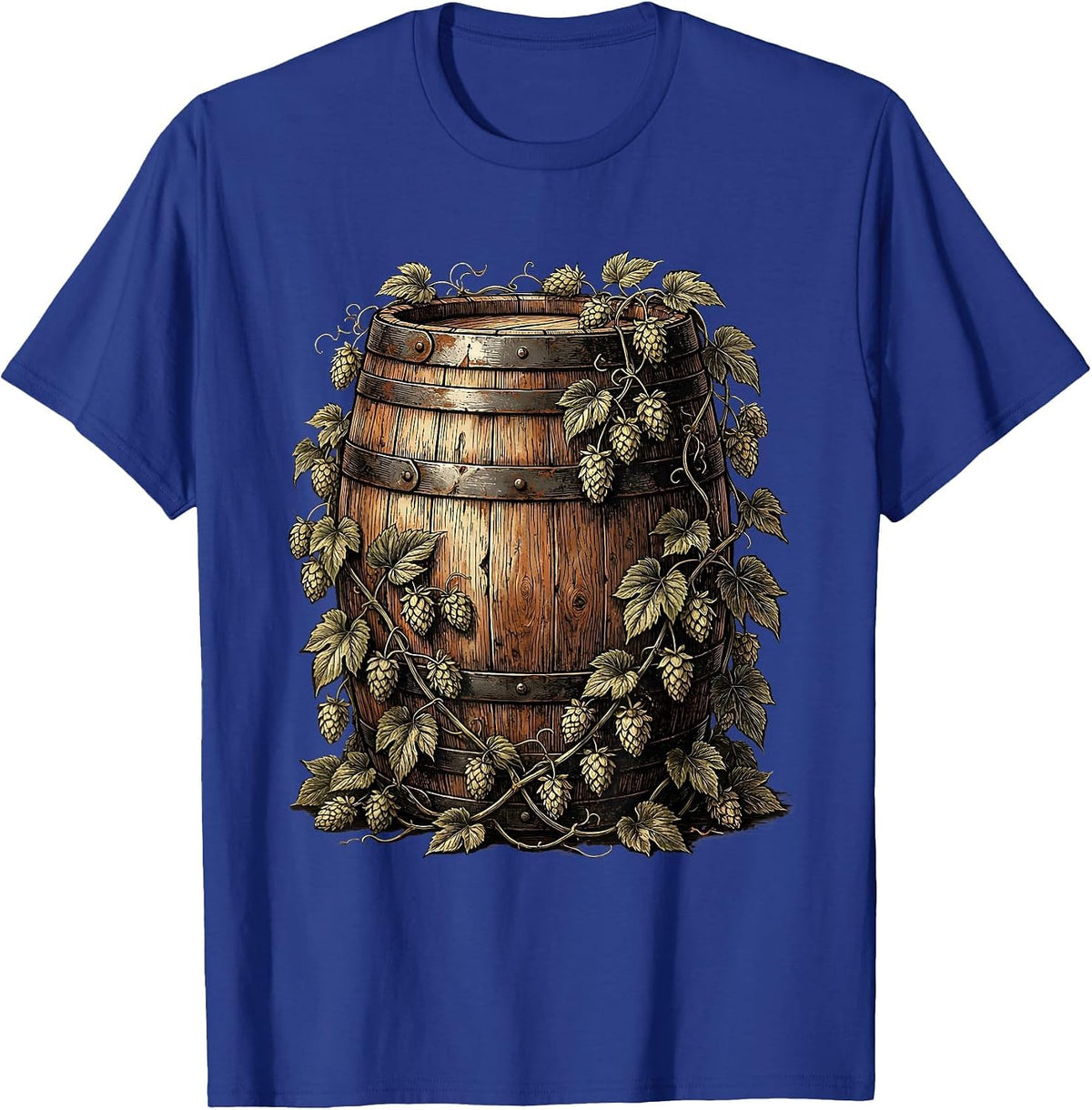 Men's Hop Vines and Barrel Craft Beer Illustration T-Shirt - Royal Blue