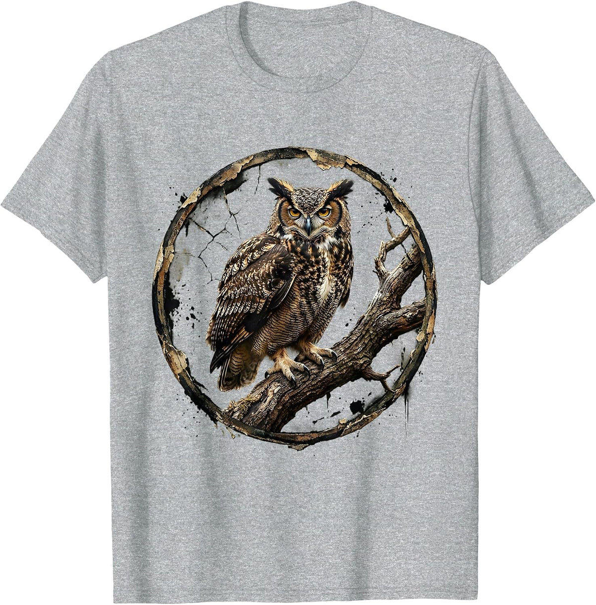 Men's Camo Owl Perched on Branch Nature Design T-Shirt - Heather Grey