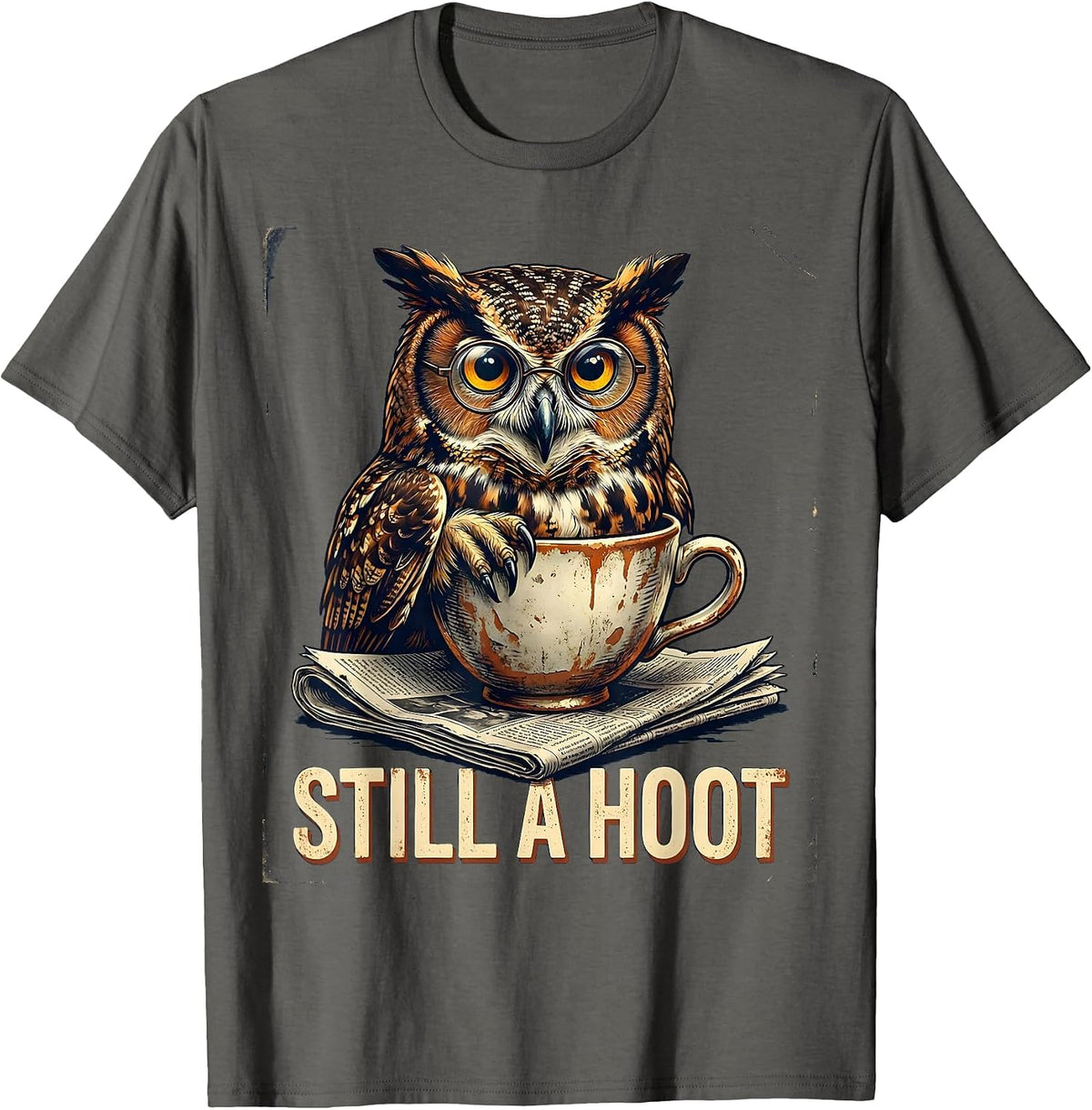 Still A Hoot Vintage Owl Bird Lover Pun Humor T-Shirt - Asphalt Grey