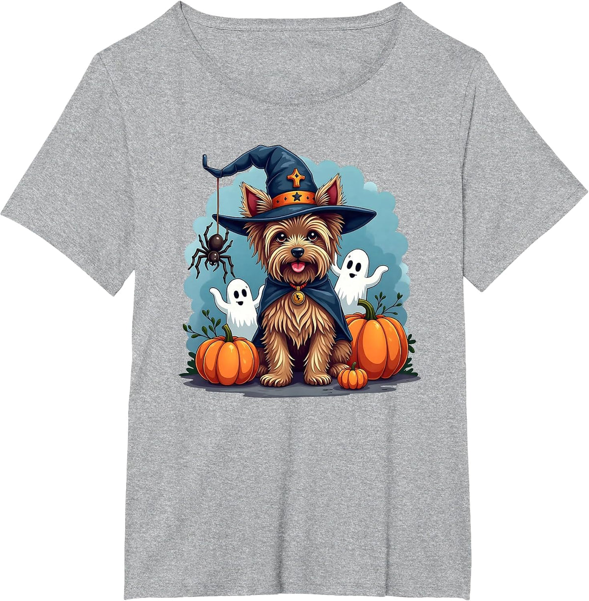 Yorkie, Halloween, Yorkshire Terrier, Witch's Hat T-Shirt - Heather Grey