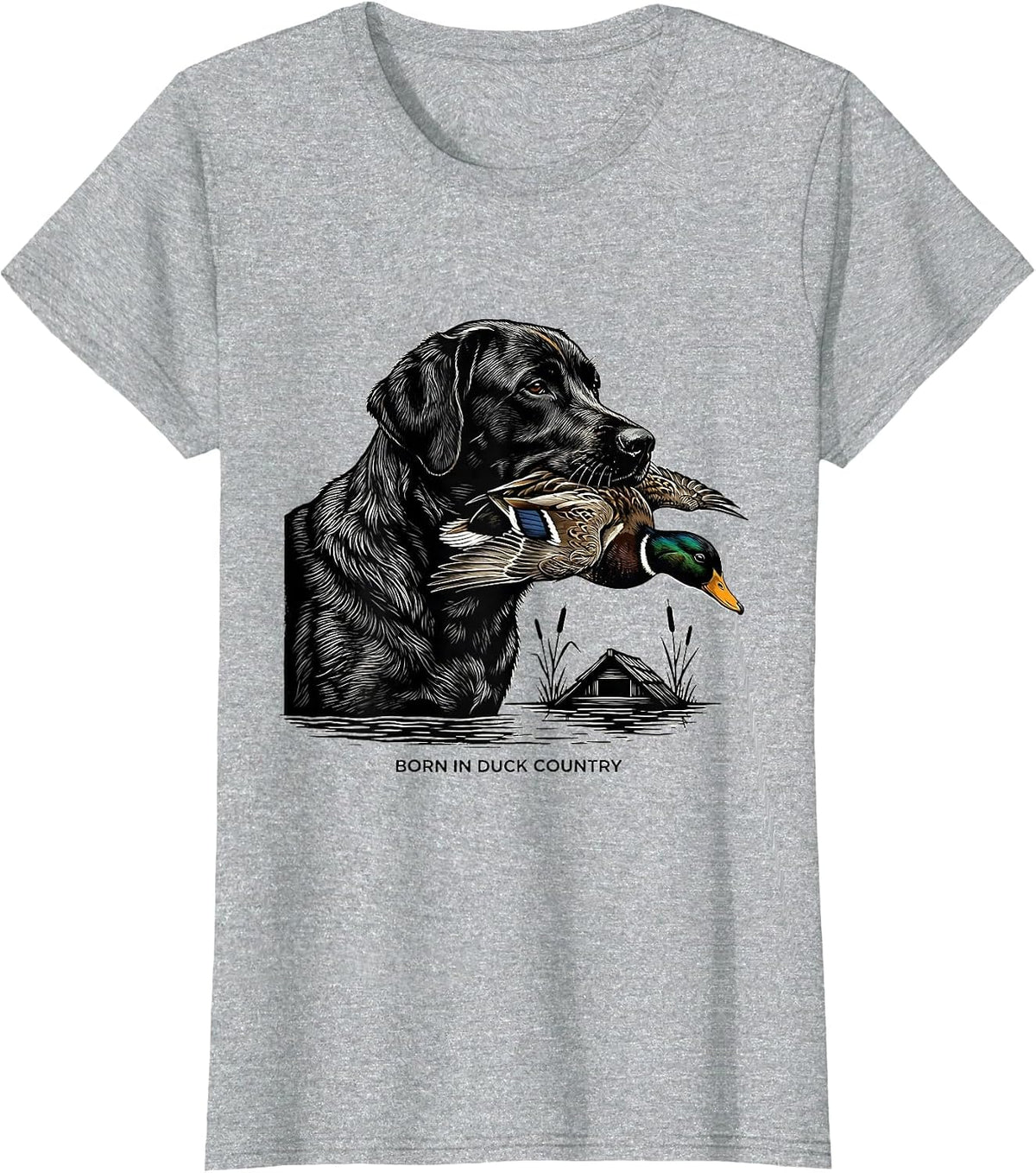 Born In Duck Country Scratchboard Labrador Duck Hunting T-Shirt - Heather Grey