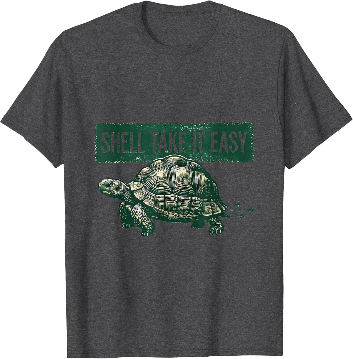 Shell Take It Easy Rubber Stamp Turtle Lover Humor T-Shirt - Dark Heather Grey