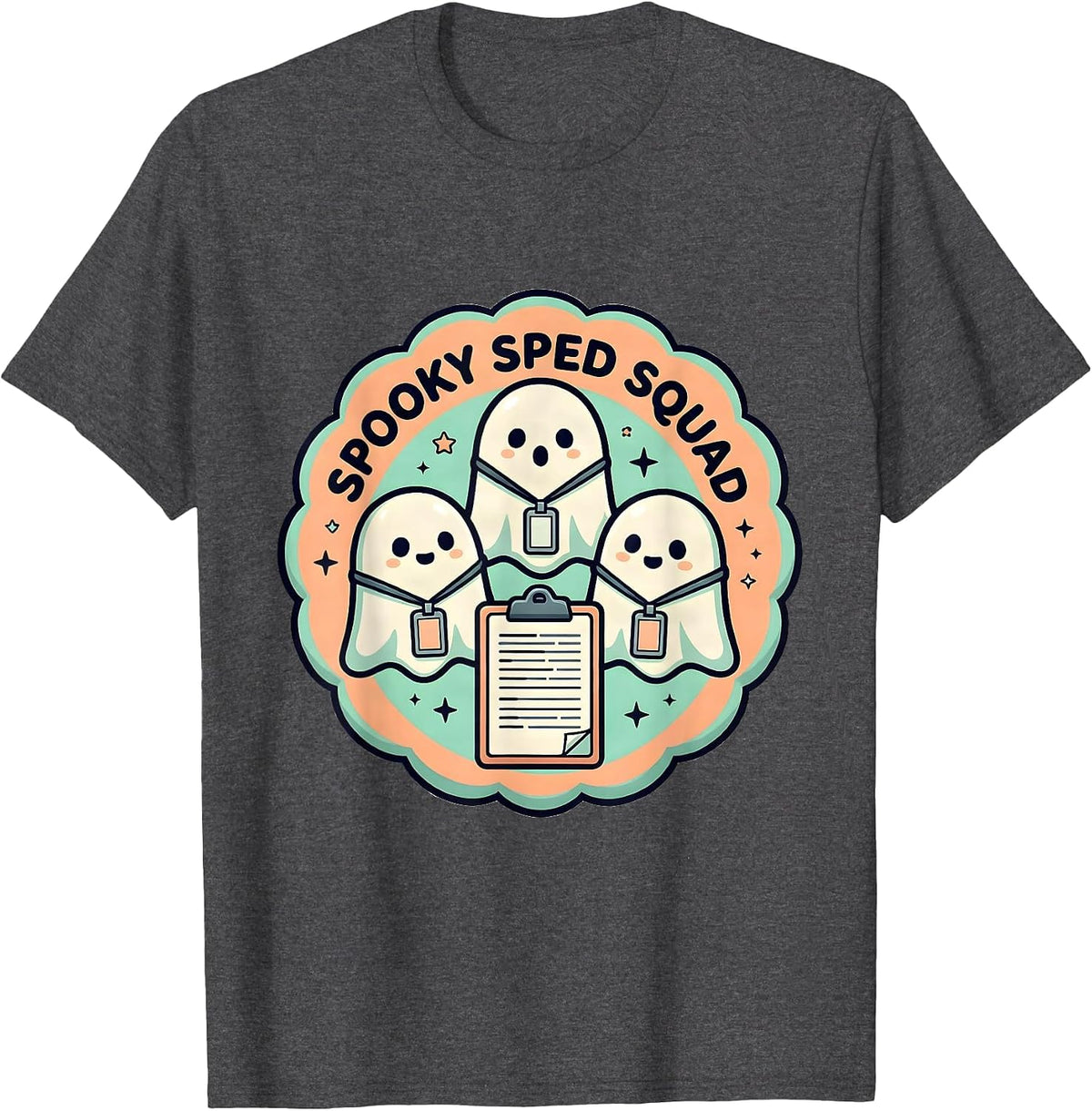 Spooky SPED Squad Cute Kawaii Ghost Paraprofessional T-Shirt - Dark Heather Grey