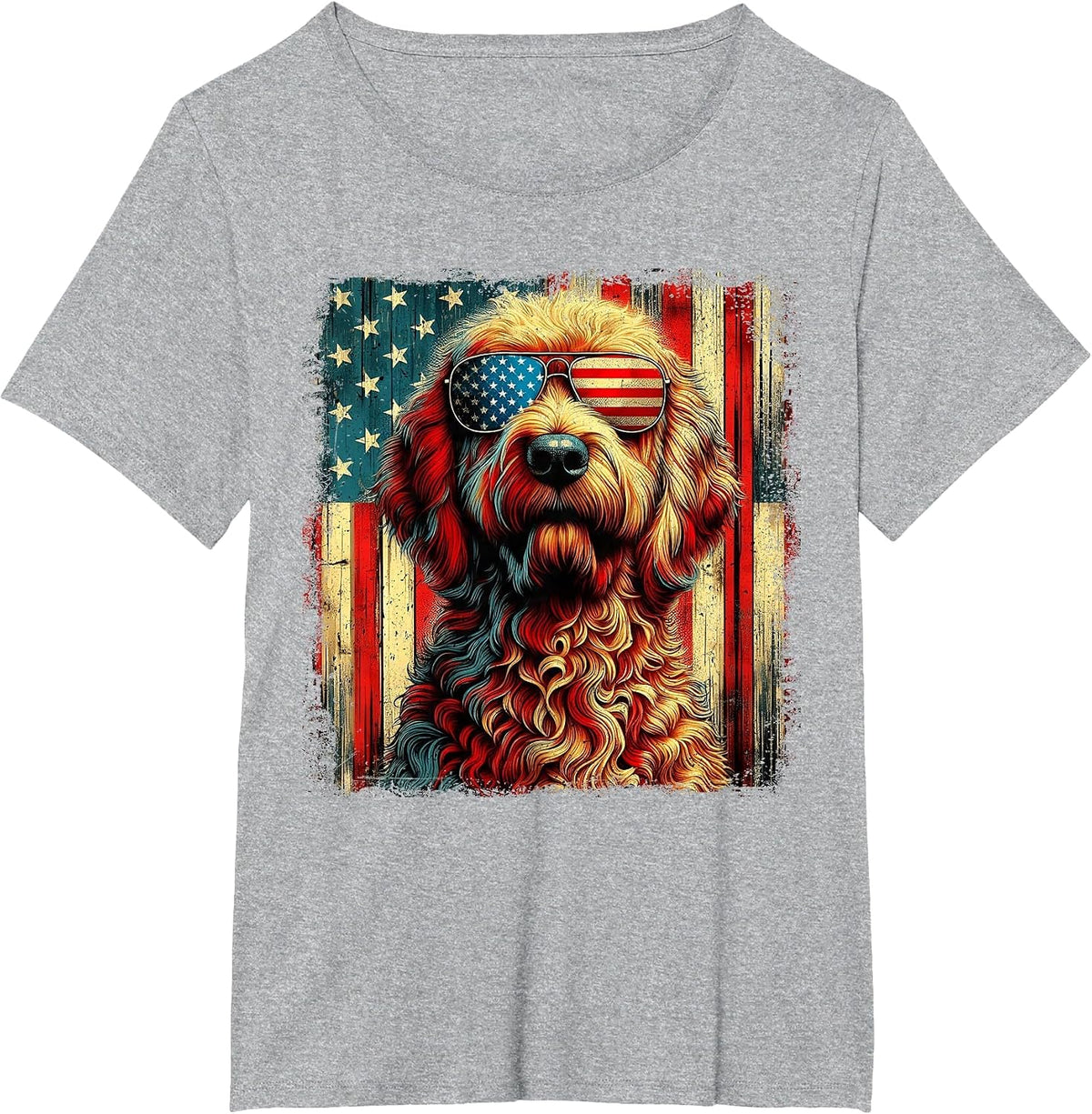 Goldendoodle 4th of July USA Patriotic Dog Golden Doodle T-Shirt - Heather Grey