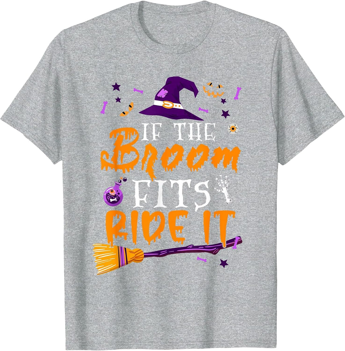 If The Broom Fits Ride It Cute Halloween Costume Witch T-Shirt - Heather Grey