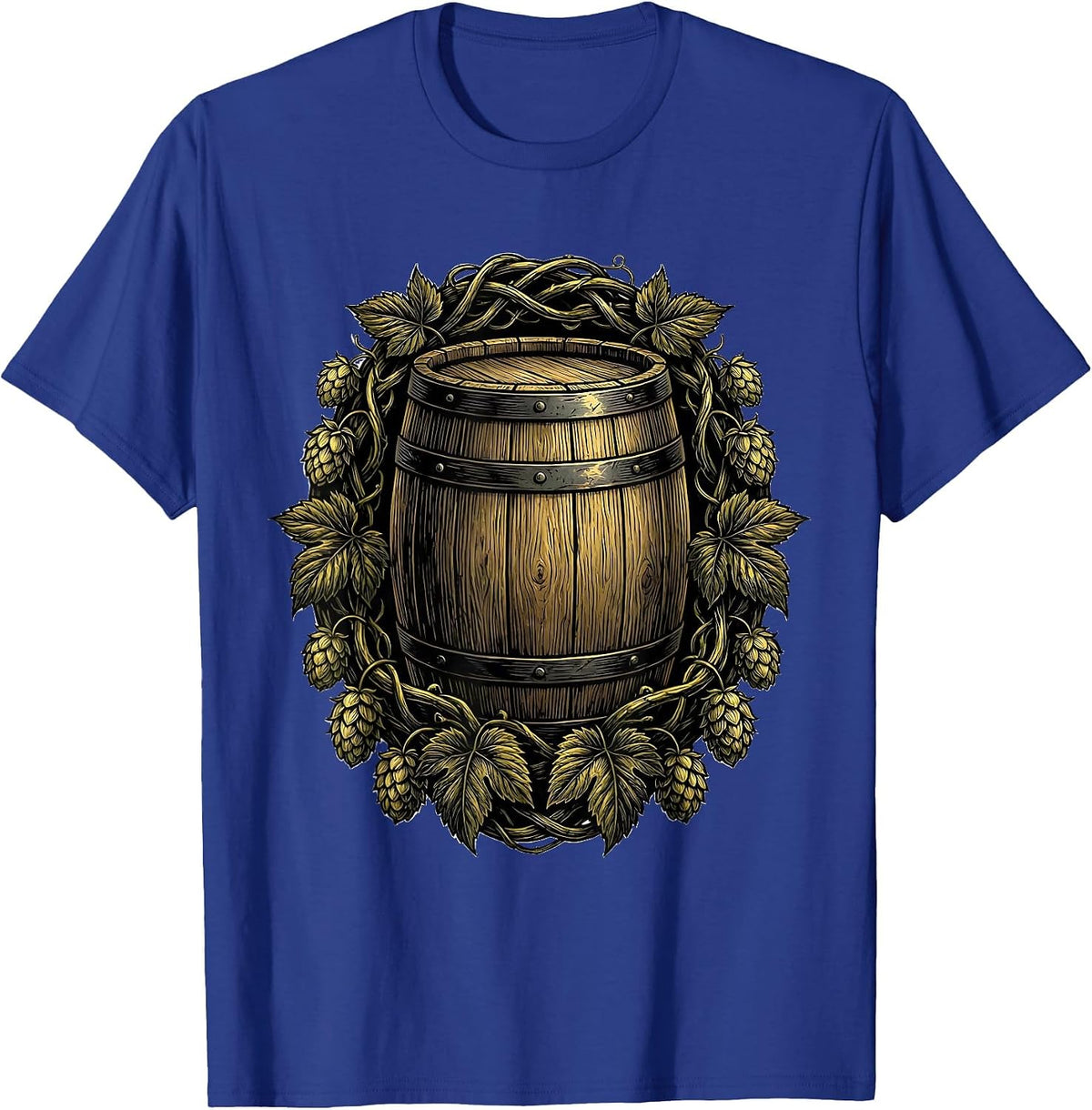 Hop Vines and Barrel Craft Beer Illustration T-Shirt - Royal Blue