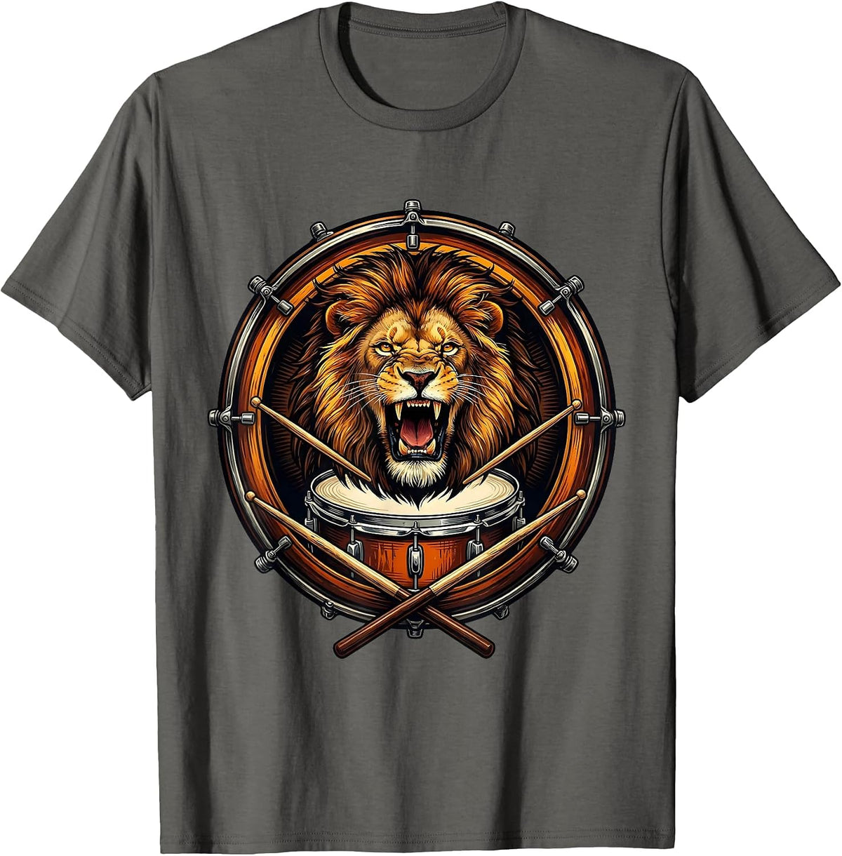 Roaring Lion Bass Drum Concert Graphic Tee T-Shirt - Asphalt Grey