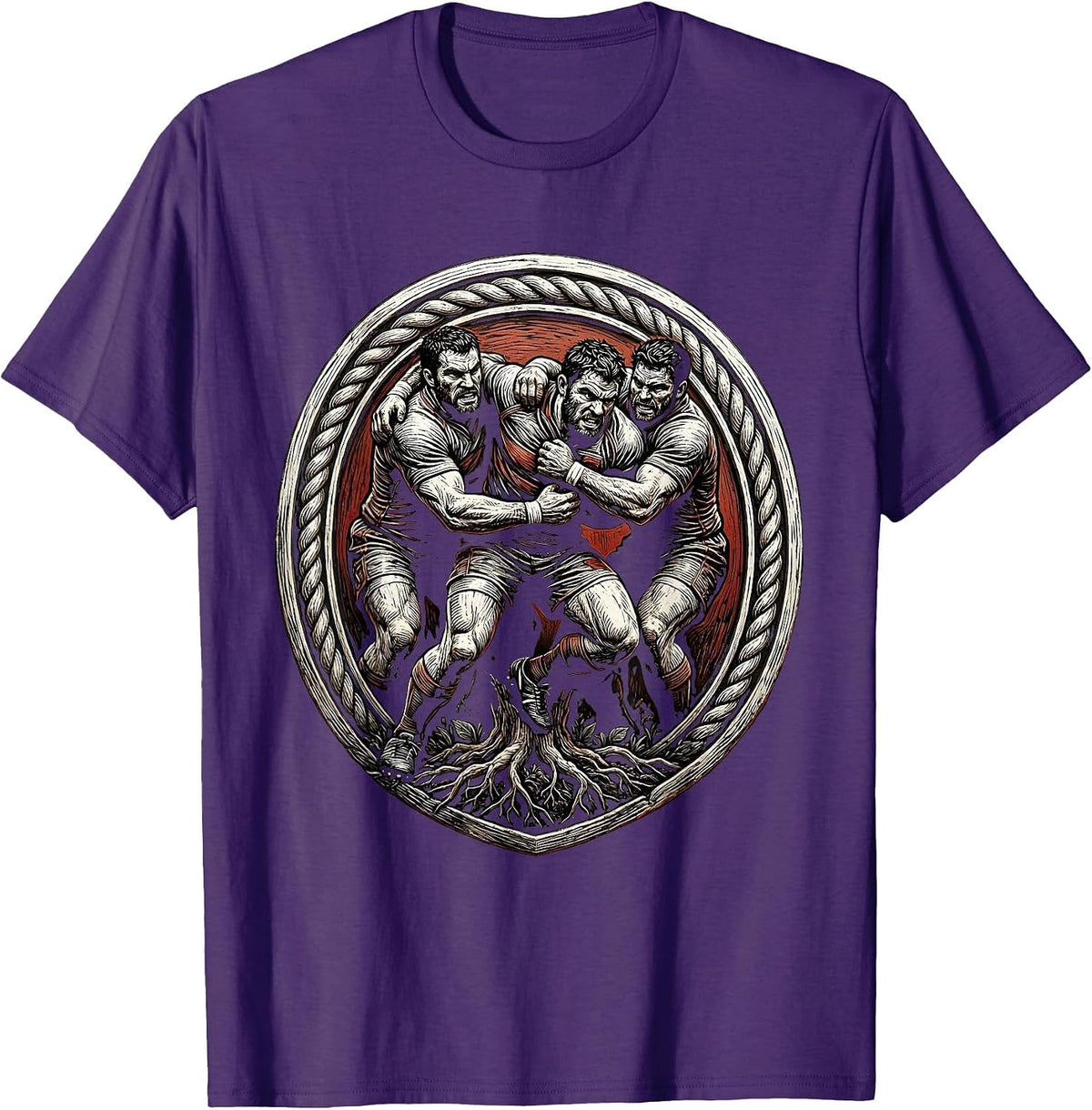 Men's Rugby Maul Formation Graphic Illustration T-Shirt - Purple