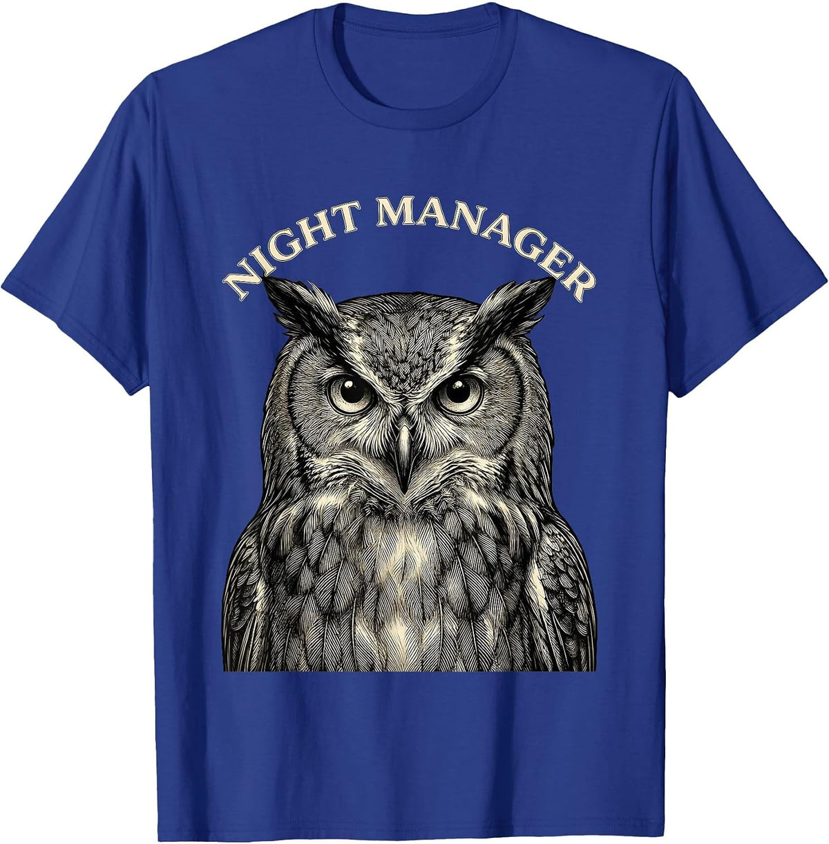 Men's Night Manager Crosshatch Owl Wildlife Animal Print Nature T-Shirt - Royal Blue