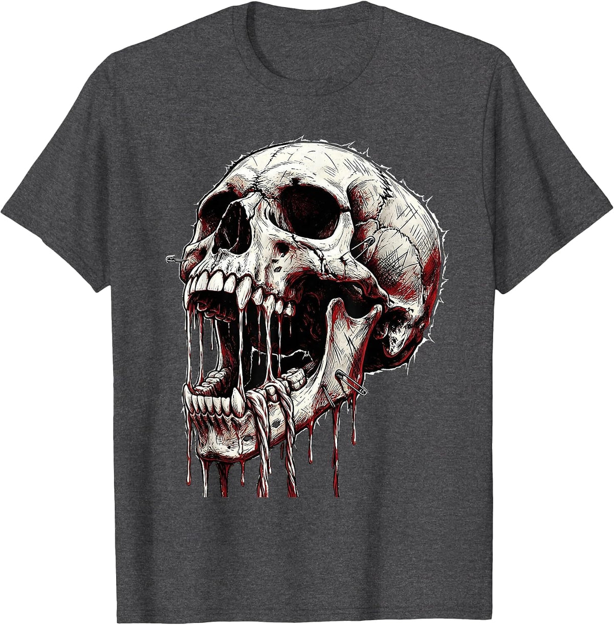 I Have Rabies Unhinged Jaw Dripping Saliva Graphic T-Shirt - Dark Heather Grey