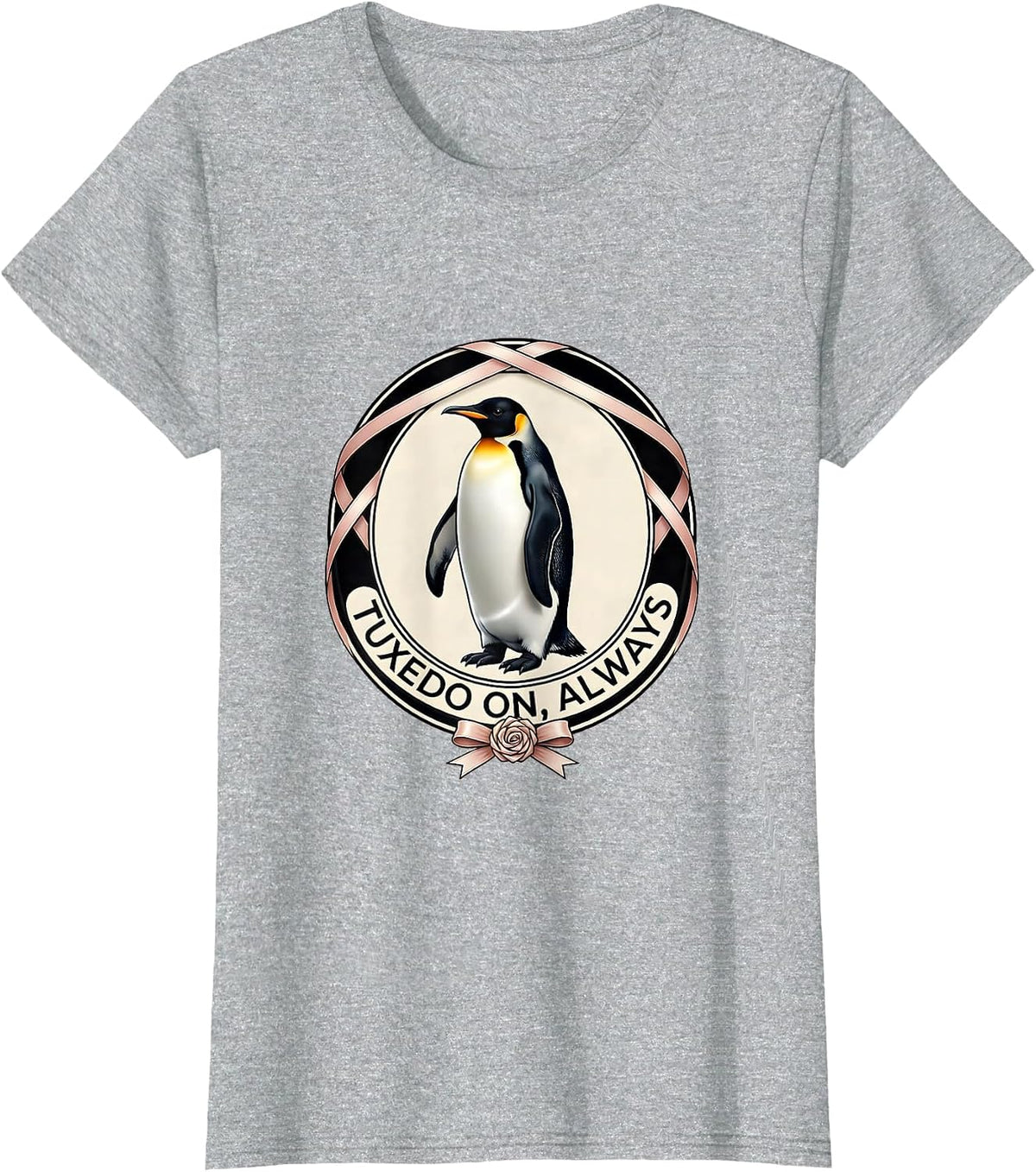 Tuxedo On Always Funny Penguin Design T-Shirt - Heather Grey
