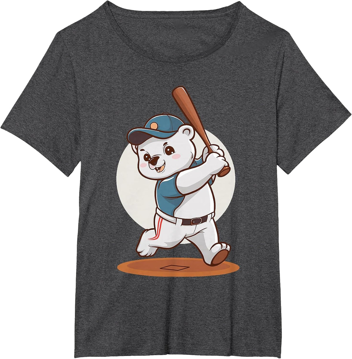 Cute Polar Bear Playing Baseball Design Adorable Baseball T-Shirt - Dark Heather Grey