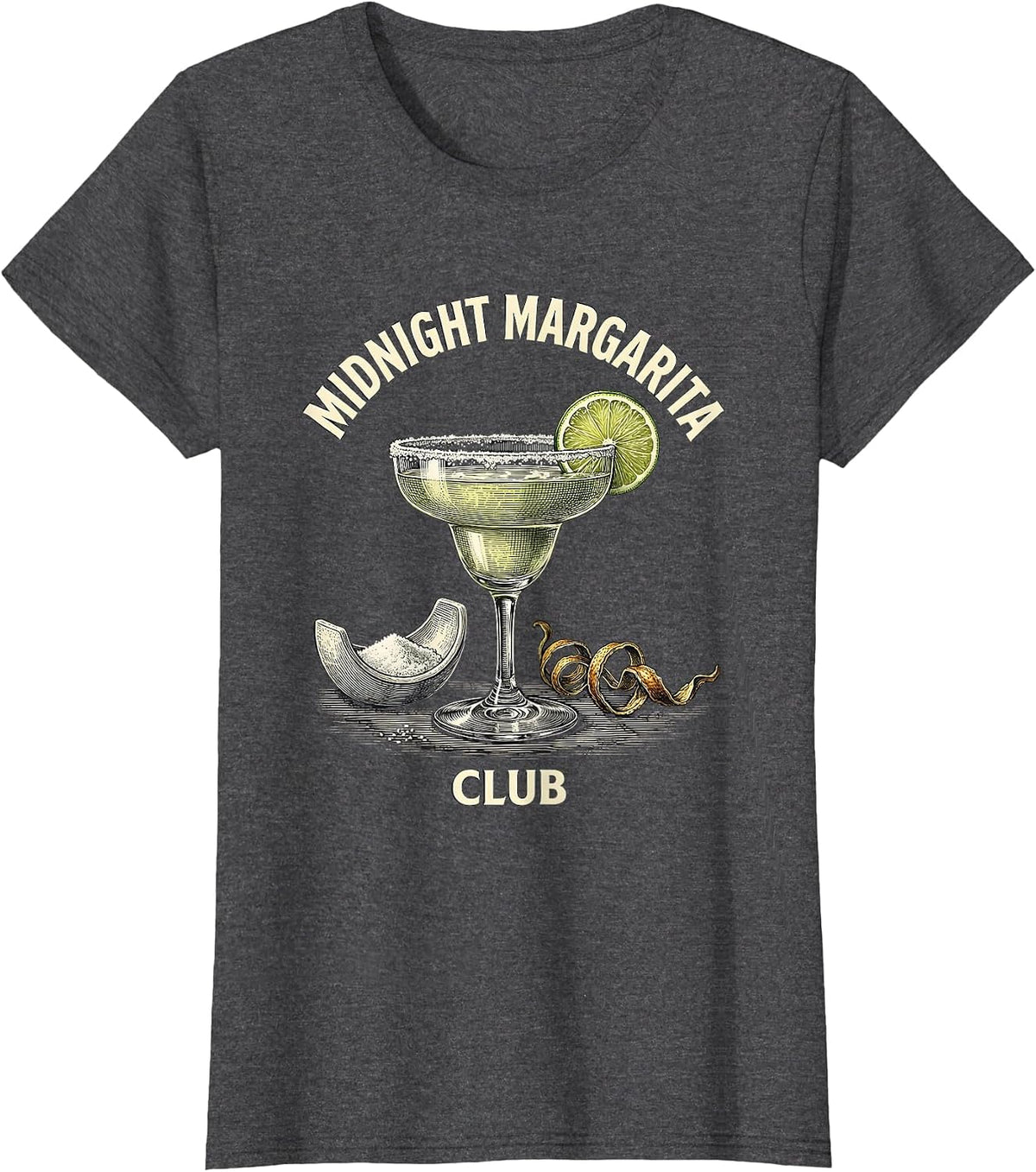 Women's Midnight Margarita Club Witchy Halloween Cocktail T-Shirt - Dark Heather Grey
