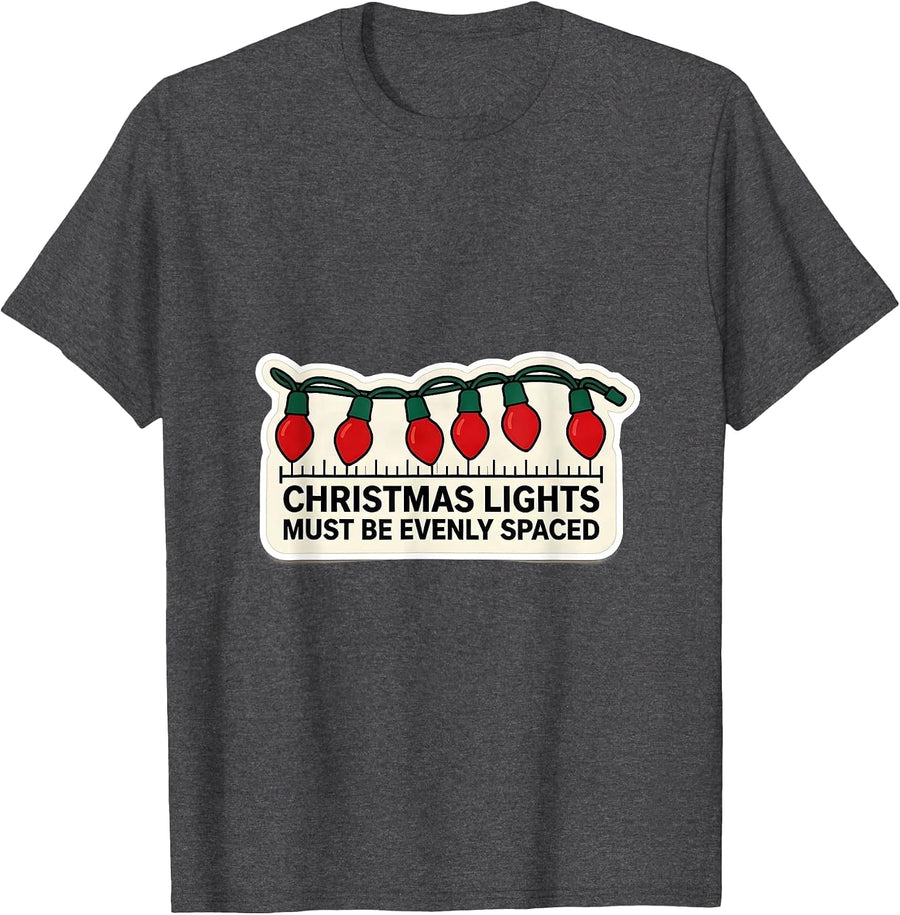 Men's Christmas Lights Must Be Evenly Spaced Funny Math Teacher T-Shirt - Dark Heather Grey