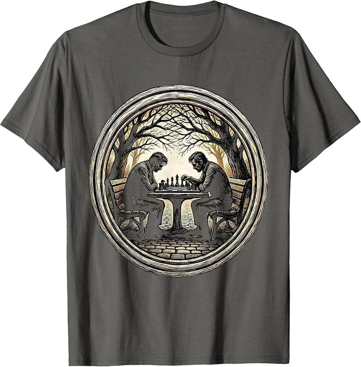 New York Chess Players in the Park Illustration T-Shirt - Asphalt Grey
