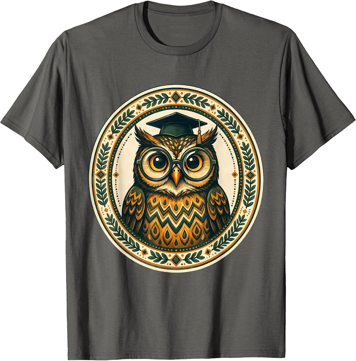 Men's Wise Owl English Teacher Graduation Cap Design T-Shirt - Asphalt Grey