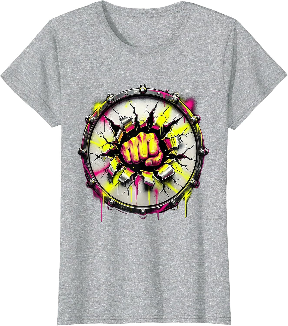 Fist Through Bass Drum Concert Graphic T-Shirt - Heather Grey
