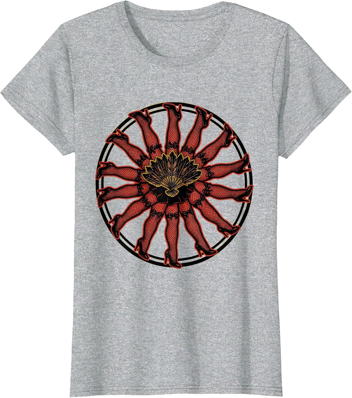 Women's Showgirl Fishnet Chorus Line Graphic Tee T-Shirt - Heather Grey