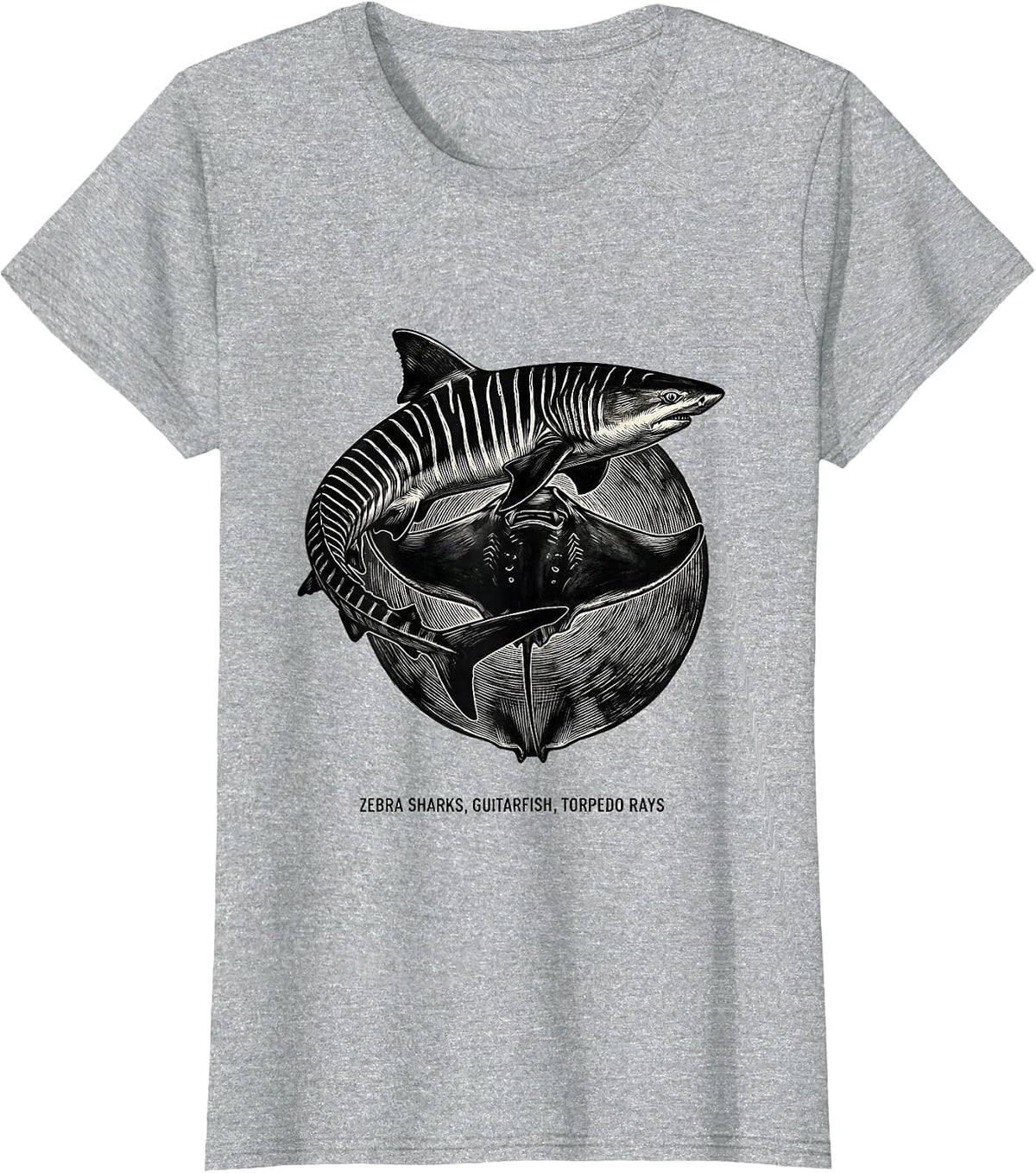 Zebra Sharks, Guitarfish, Torpedo Rays Funny Ocean Animal T-Shirt - Heather Grey
