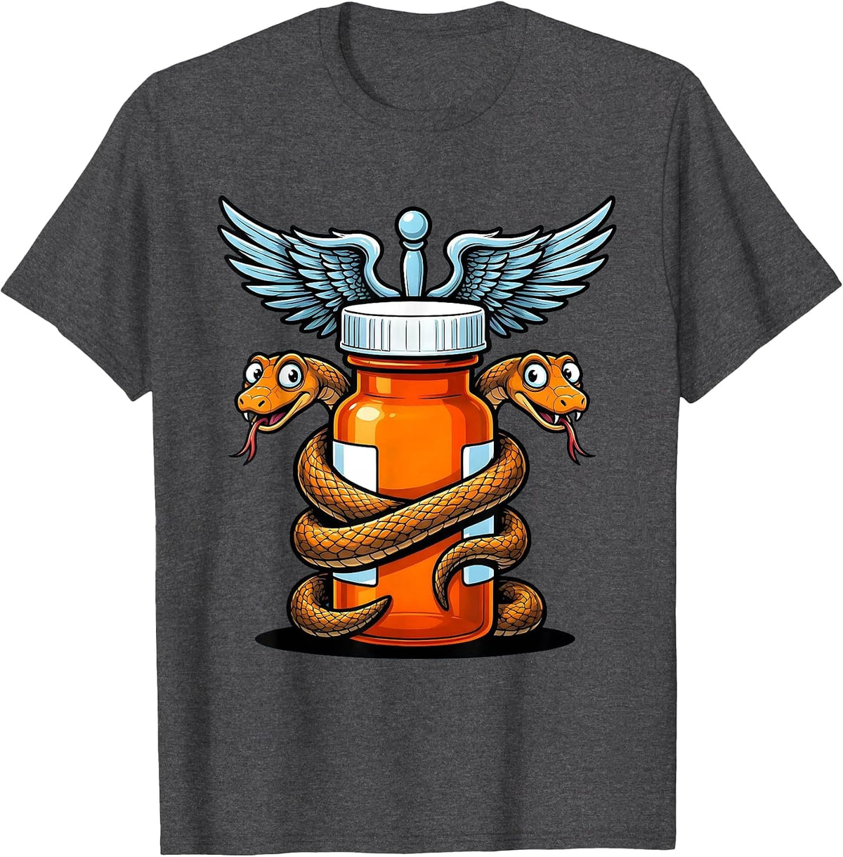 Men's Pharmacy Technician Caduceus Prescription Bottle T-Shirt - Dark Heather Grey
