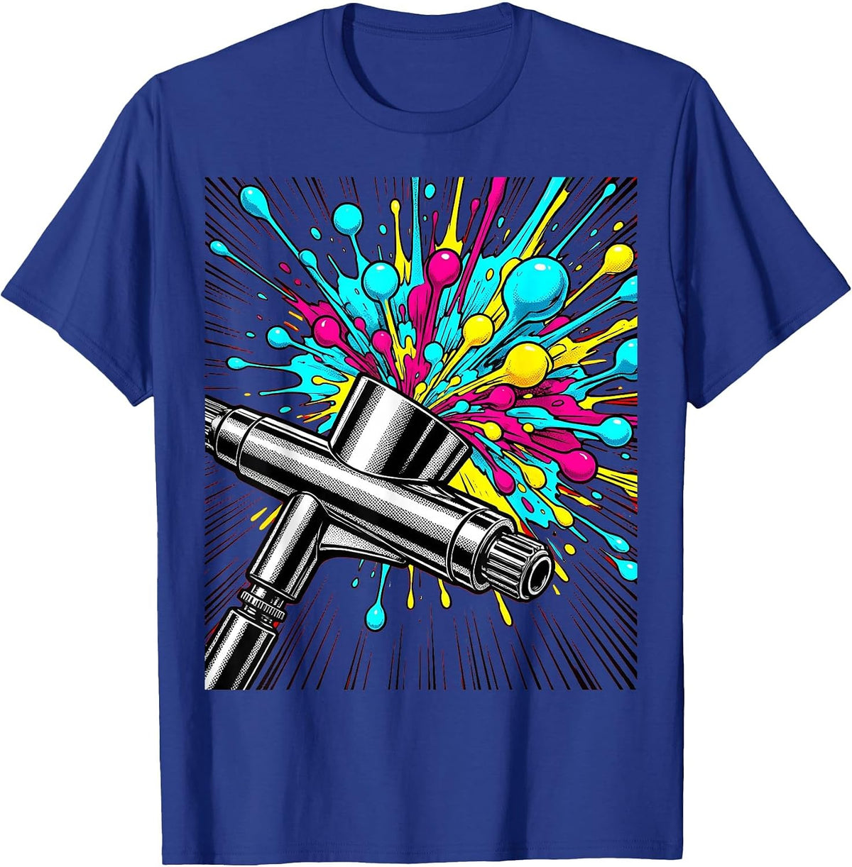 Airbrush Nozzle Close-Up Color Droplets Graphic T-Shirt - Royal Blue