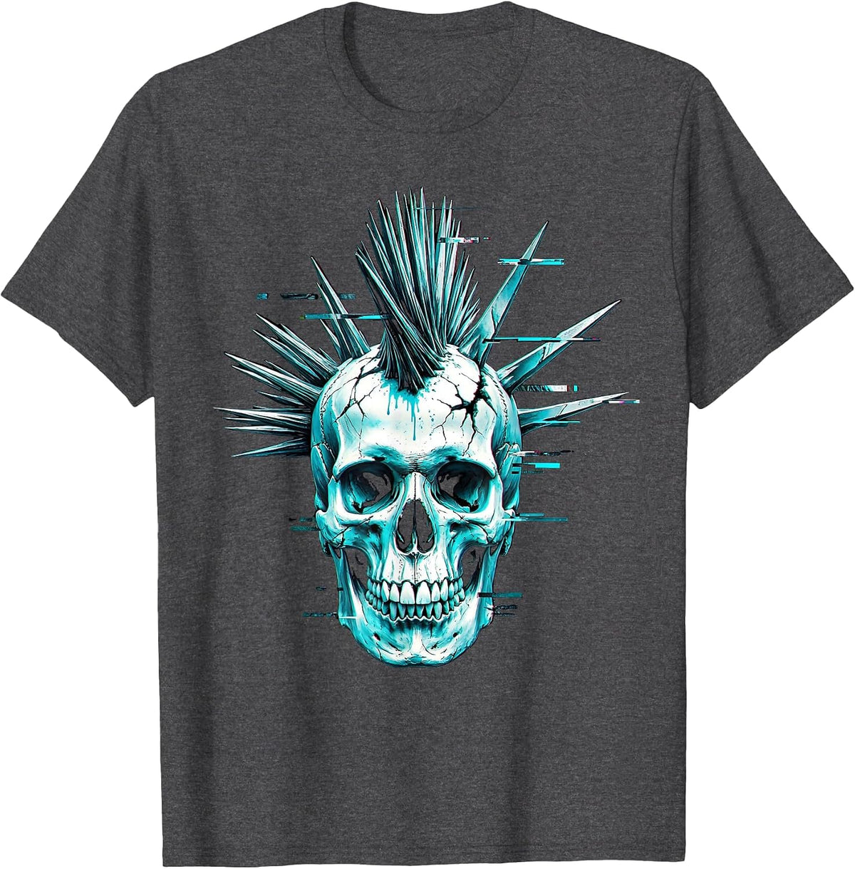 Punk Skull Liberty Spikes Mohawk Graphic T-Shirt - Dark Heather Grey