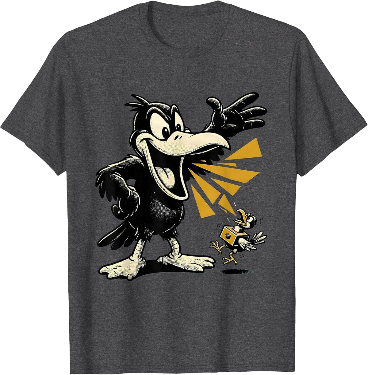 Men's Retro Cartoon Crow Bird Lover Dark Humor T-Shirt - Dark Heather Grey