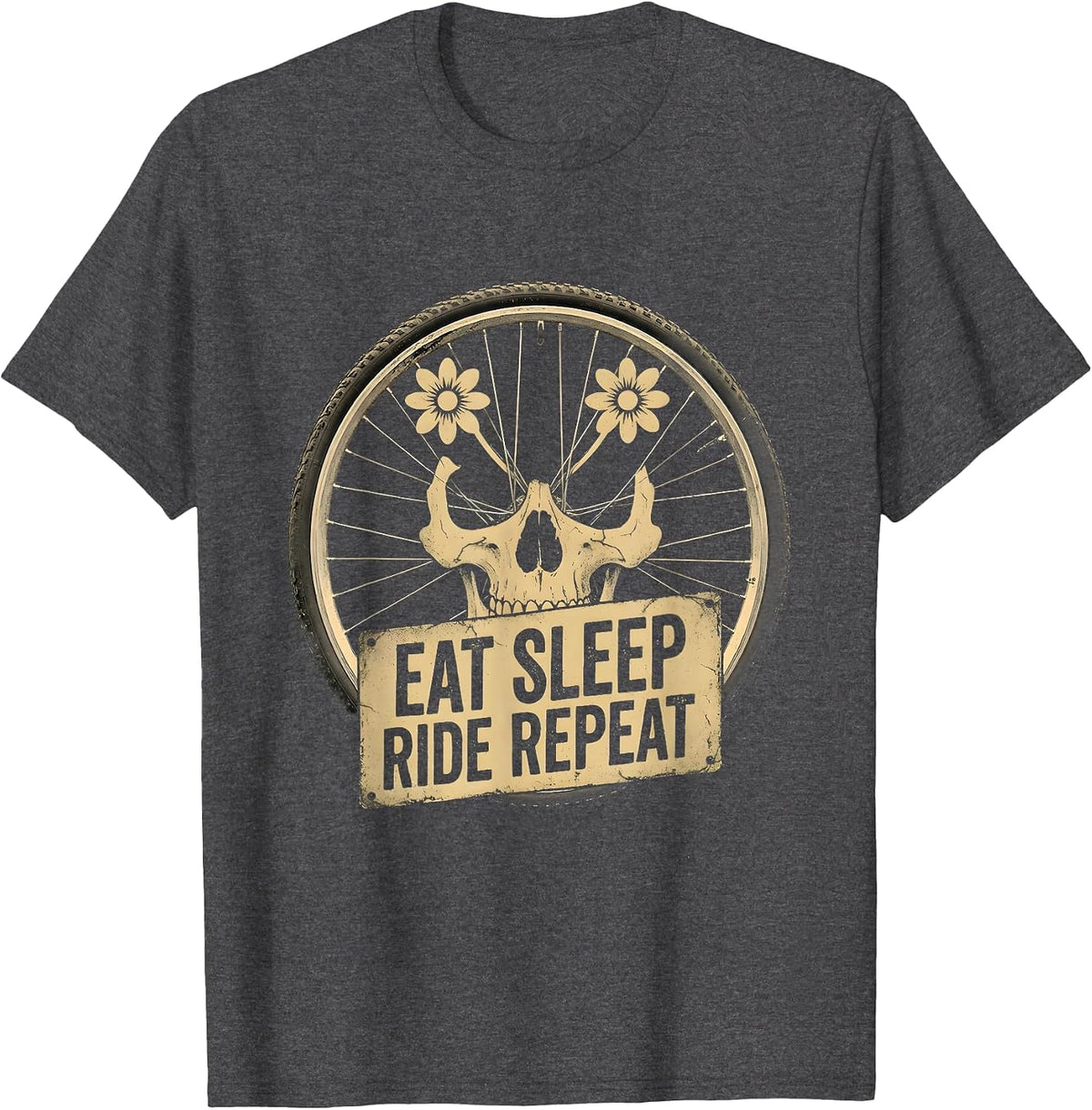 Eat Sleep Ride Repeat Cycling Design T-Shirt - Dark Heather Grey