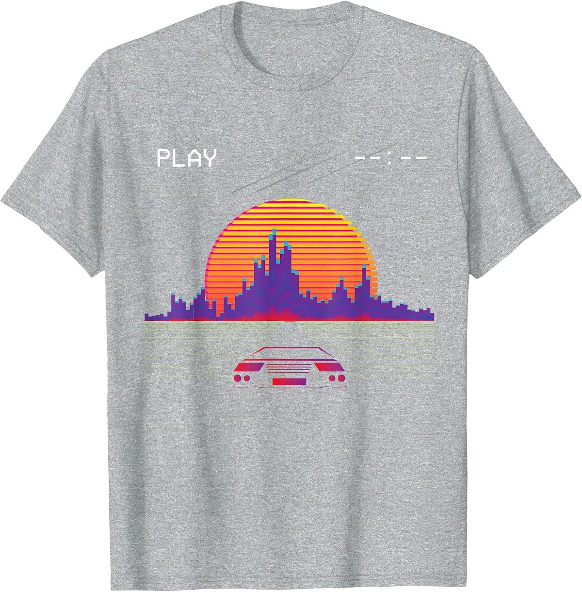 Cyberpunk Outrun synthwave Sunset Fast car Aesthetic t Shirt T-Shirt - Heather Grey