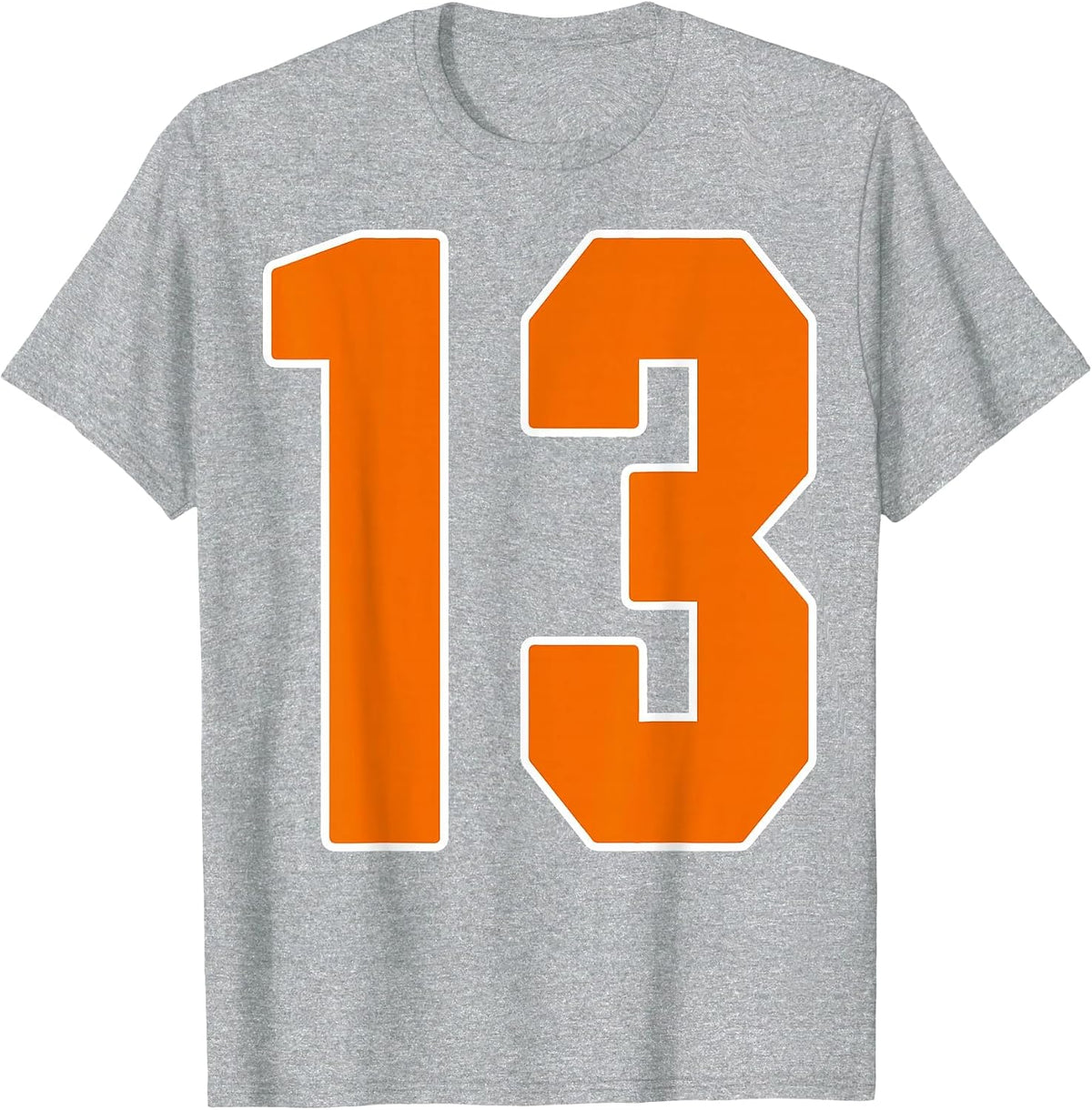Orange Sports Number 13 Jersey Uniform Player Fan T-Shirt - Heather Grey