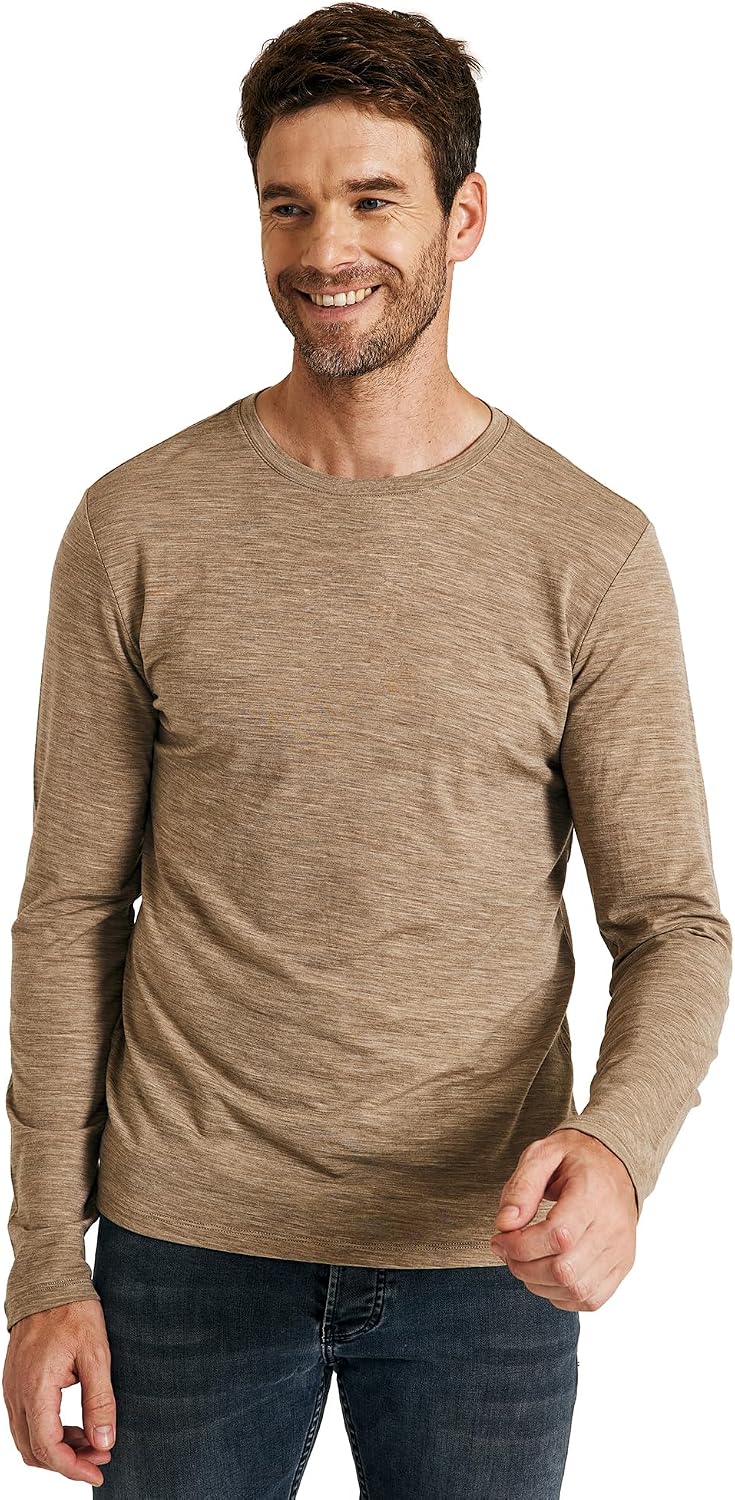 METARINO Men's Merino Wool Long Sleeve Shirt for Skiing Hiking Cycling - Khaki