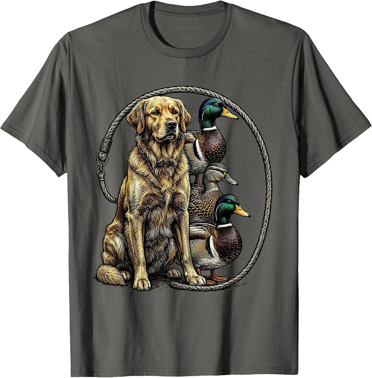 Men's Engraved Retriever Mallard Decoy Hunter Humor Gift T-Shirt - Asphalt Grey