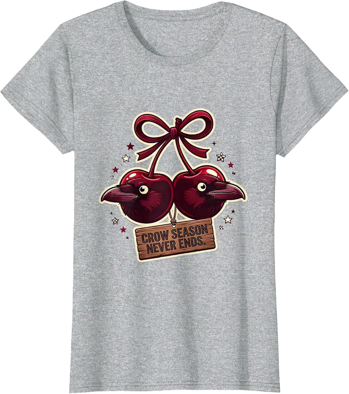 Crow Season Never Ends Bird Lover Design T-Shirt - Heather Grey