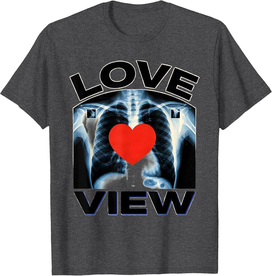 Men's Love View Funny Radiology Tech Valentine Skeleton Humor T-Shirt - Dark Heather Grey