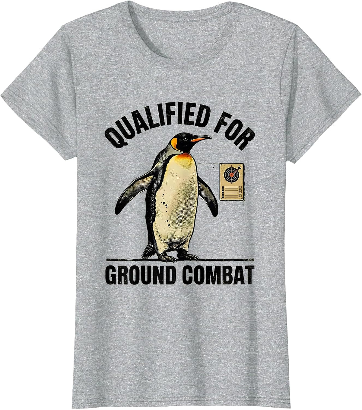 Women's Qualified For Ground Combat Distressed Penguin Military T-Shirt - Heather Grey