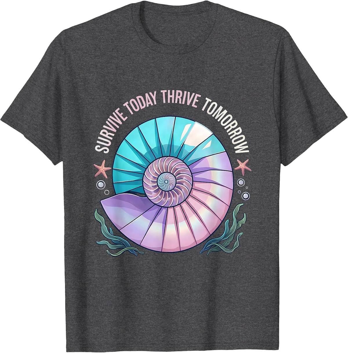 Survive Today Thrive Tomorrow Motivational Design T-Shirt - Dark Heather Grey