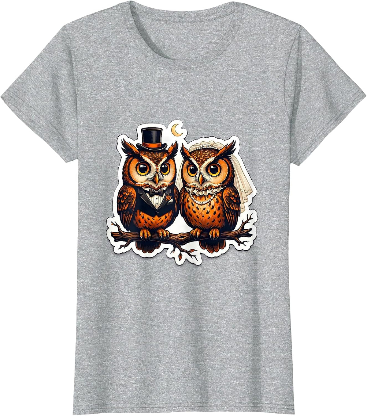 Halloween Couple Owl Bride and Groom Wedding Design T-Shirt - Heather Grey