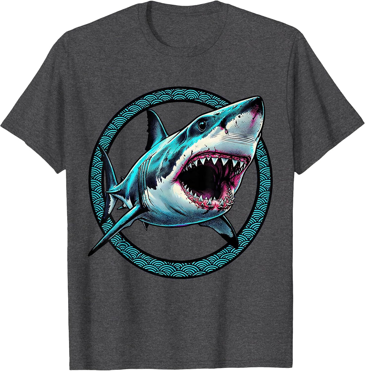 Deep Sea Shark Bioluminescent Glow Design T-Shirt - Dark Heather Grey
