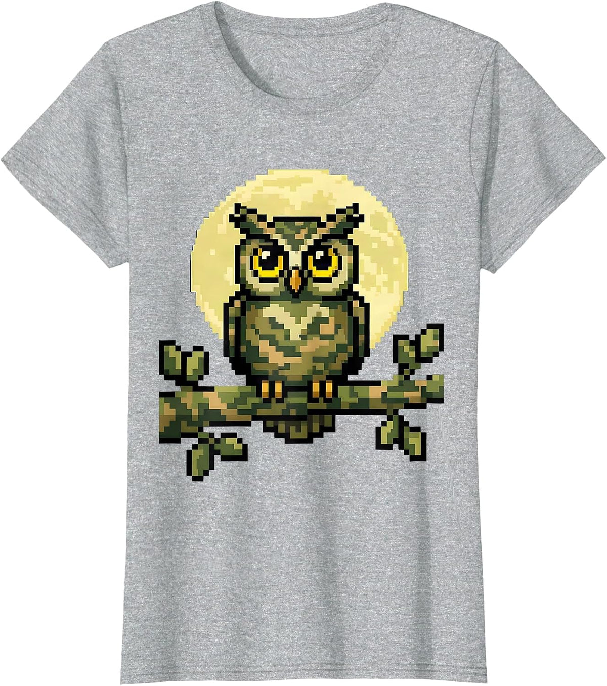 Women's Kids Camo Owl Perched on Branch at Night T-Shirt - Heather Grey