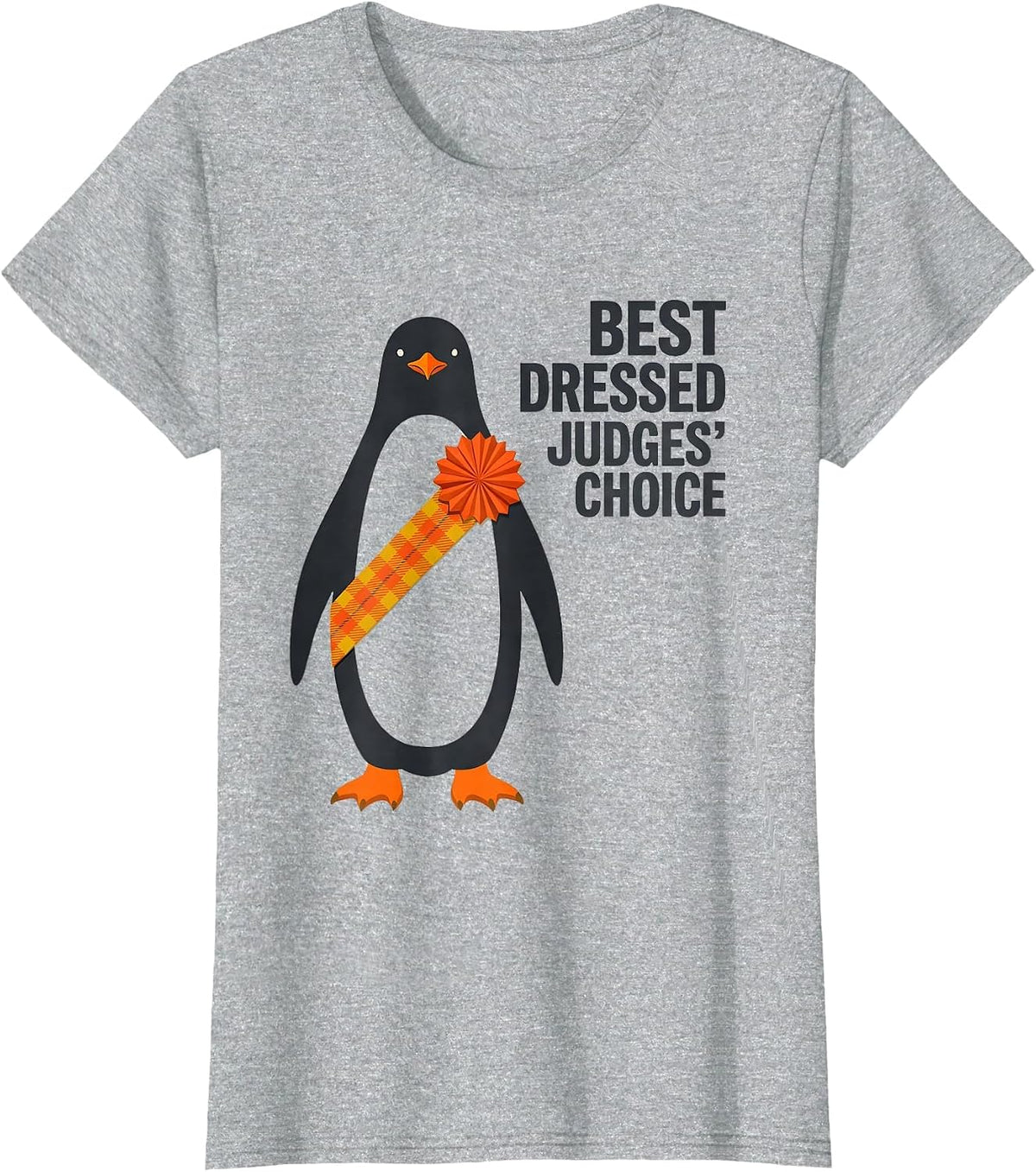 Best Dressed, Judges' Choice Funny Penguin Ugly Christmas T-Shirt - Heather Grey