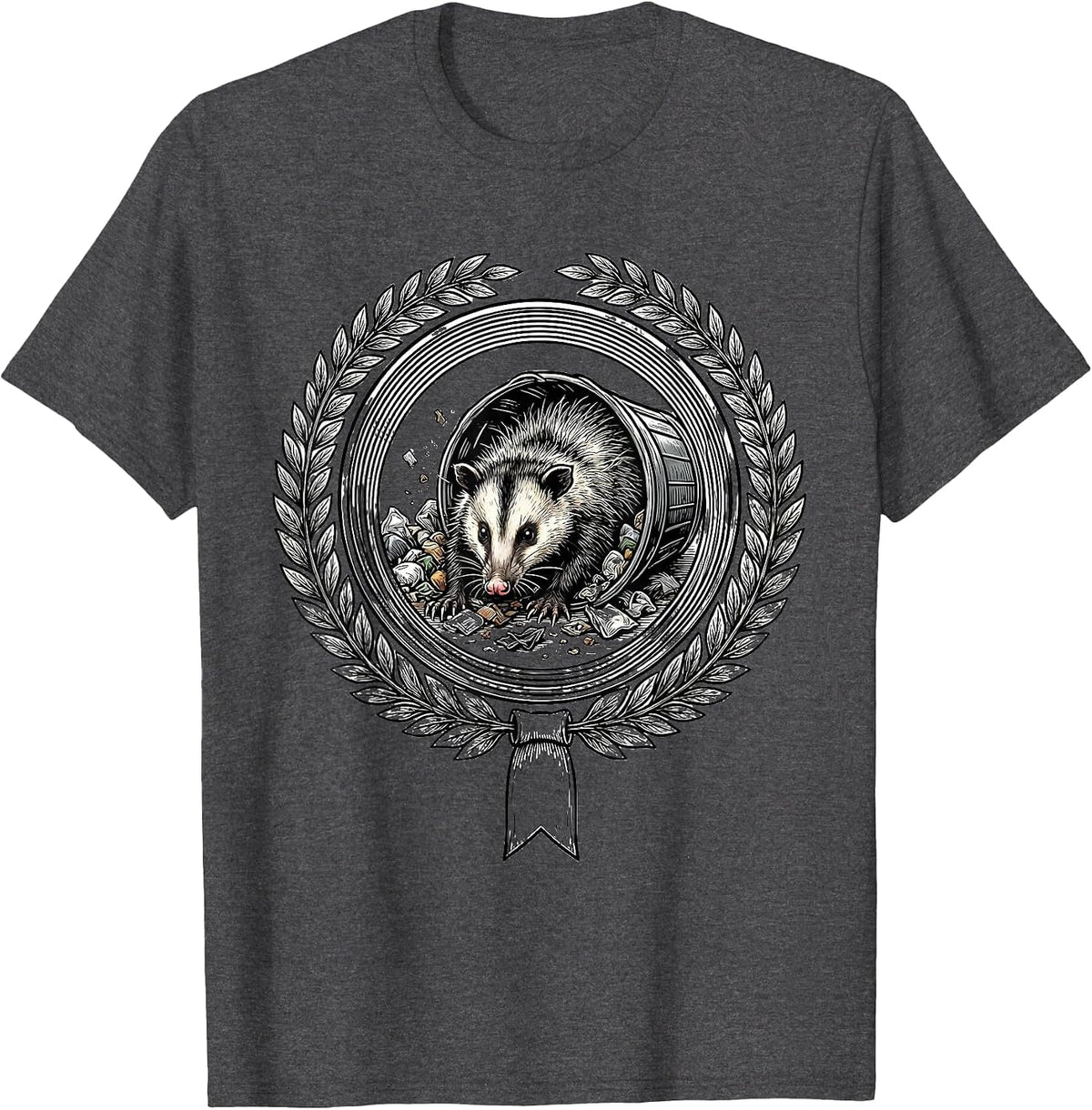 Men's Scruffy Opossum Trash Rummage Funny Animal Humor T-Shirt - Dark Heather Grey