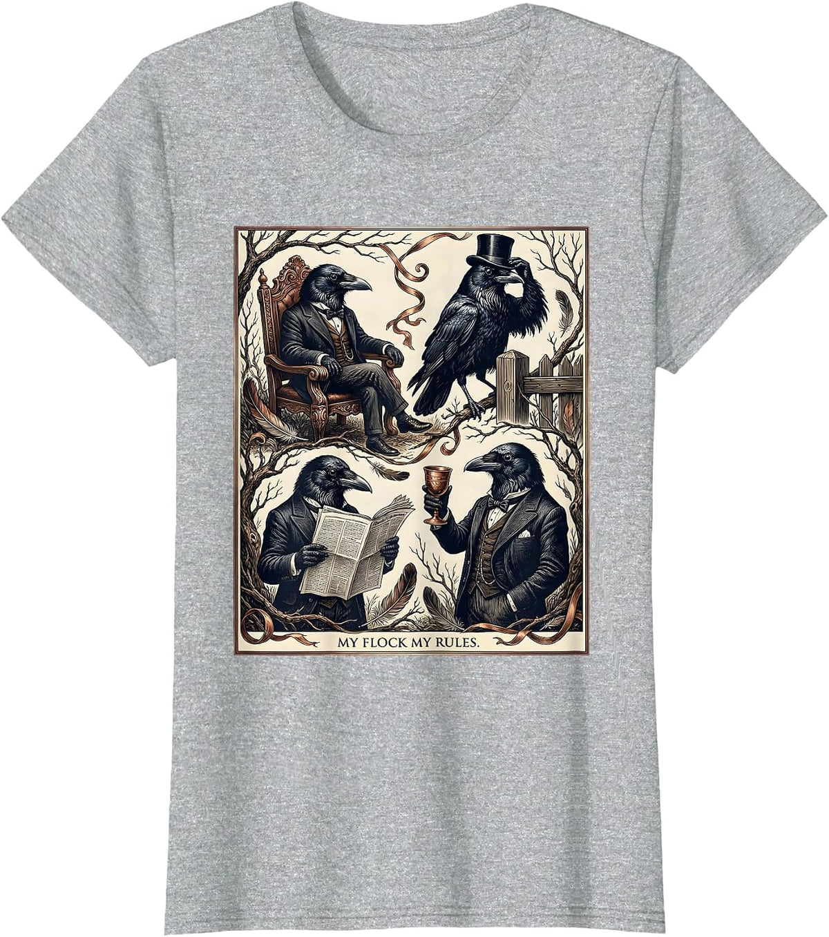 My Flock My Rules Crow Lover Design T-Shirt - Heather Grey