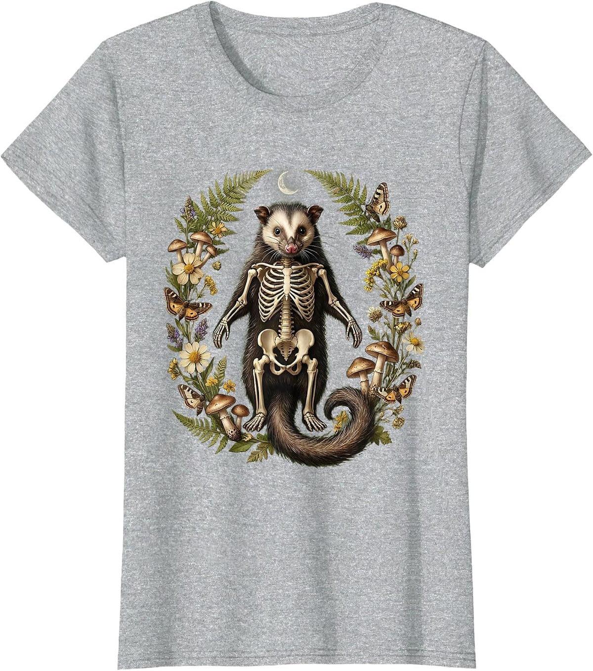 Women's Opossum Skeleton Classic Anatomy Illustration T-Shirt - Heather Grey