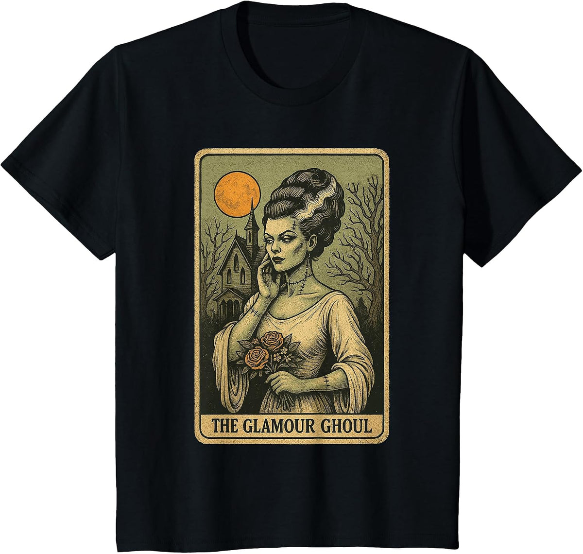 Frankensteins Bride Glamour Ghoul Women Tarot Card T-Shirt - Black