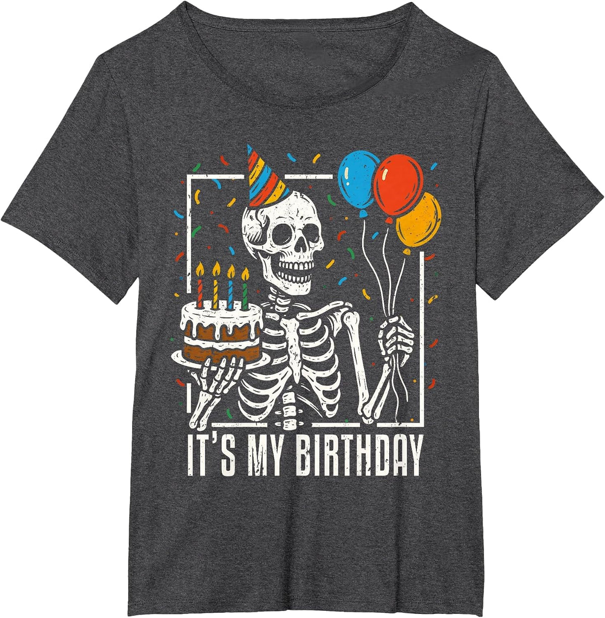 Skeleton It's My Birthday Skull Halloween Birthday Party T-Shirt - Dark Heather Grey